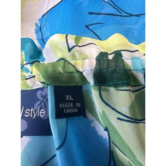 Susan Graver Floral Chiffon Long-Sleeve Ruffle Details Tie Neck Blouse Size XL - Picture 8 of 11